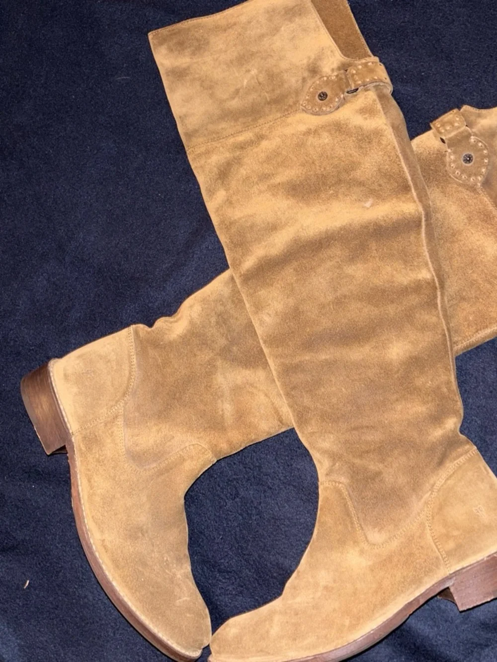 Frye Tall Over-the-Knee Suede Boots in Tan Brown